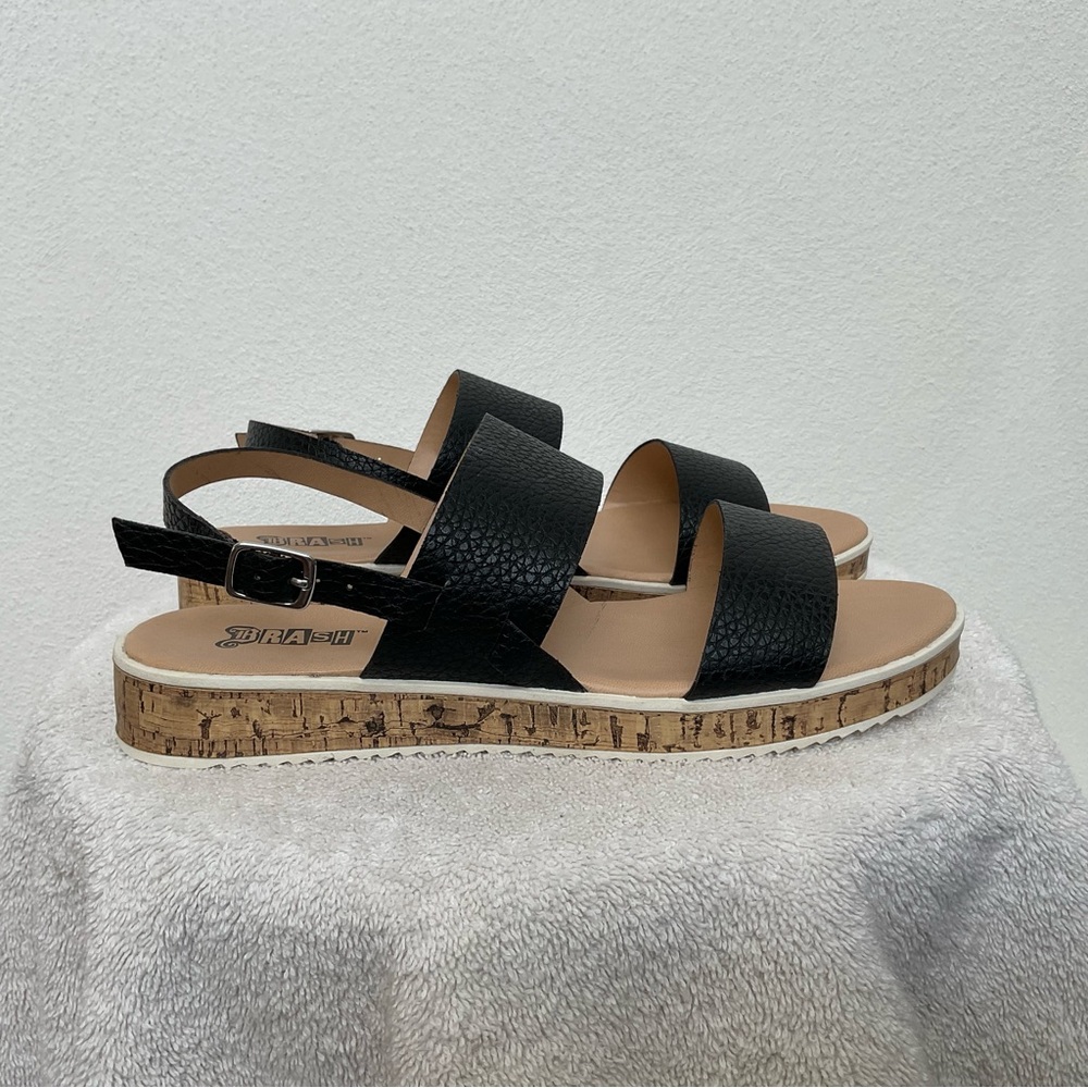 NIB Brash Thatch Black, Cork Small Wedge Open Toe Sandals Size 8.5 Summer Spring